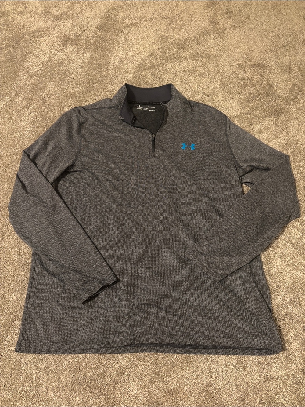 Under Armour Men's Heather Gray Quarter-Zip Pullover with Teal Logo
